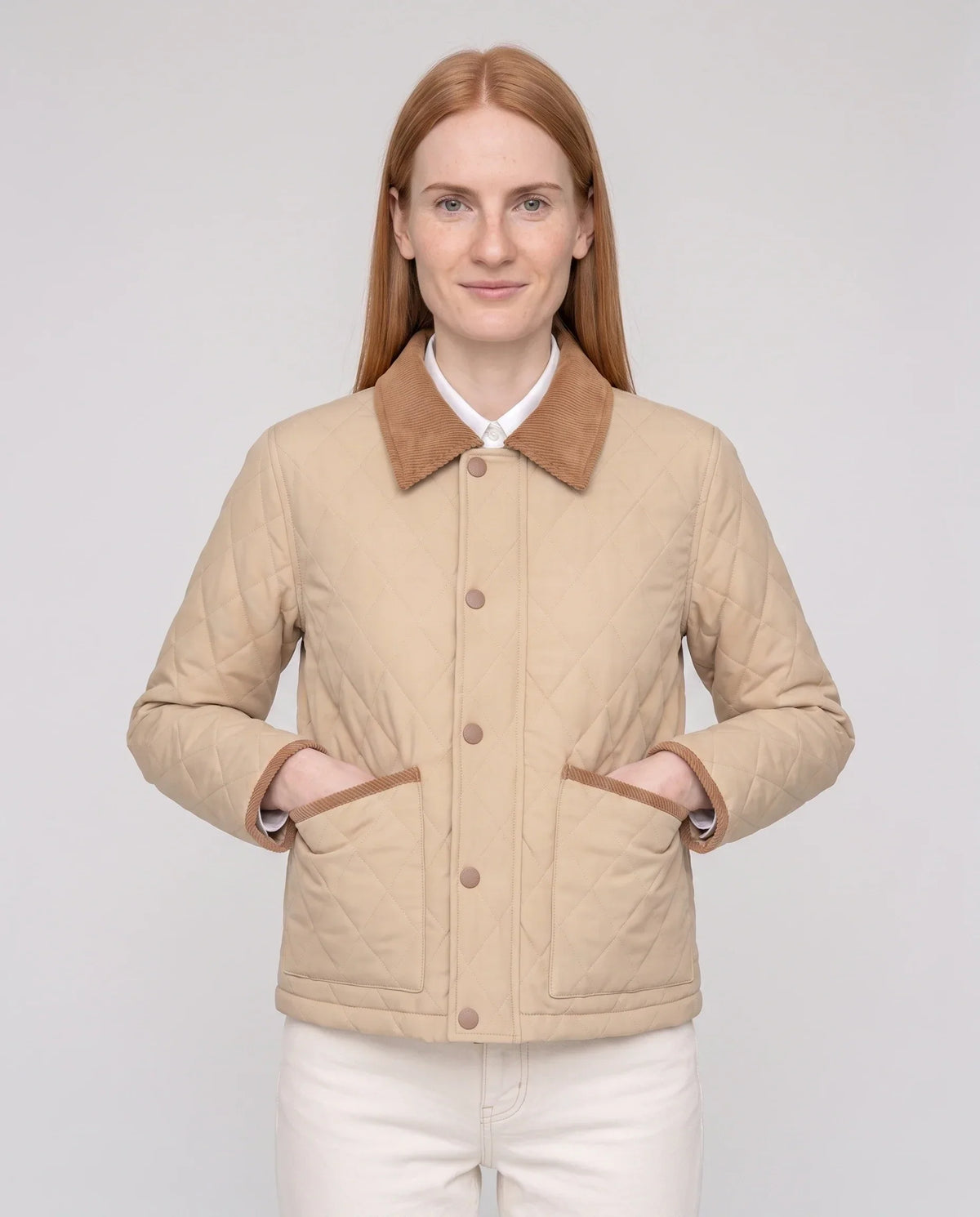 Short Quilted Jacket with Corduroy Collar