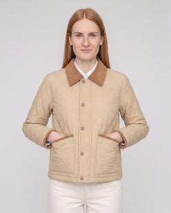 Short Quilted Jacket with Corduroy Collar