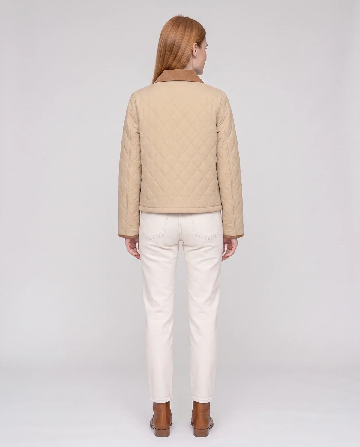 Short Quilted Jacket with Corduroy Collar