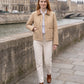 Short Quilted Jacket with Corduroy Collar