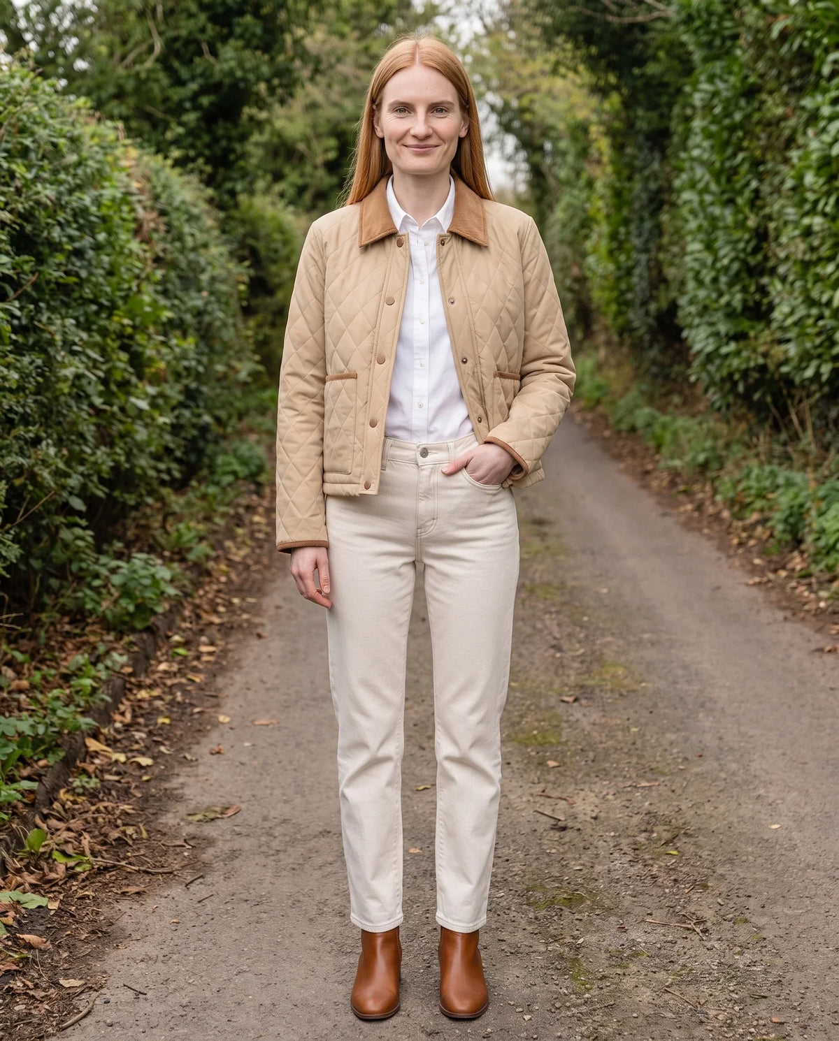 Short Quilted Jacket with Corduroy Collar