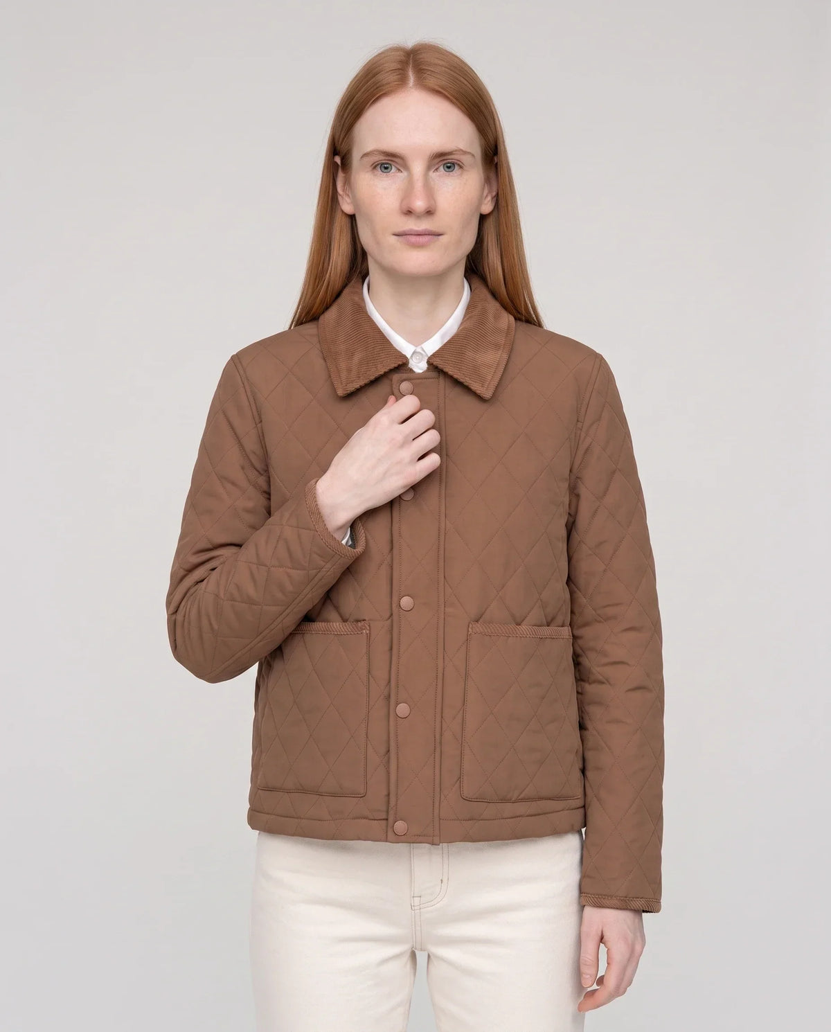 Short Quilted Jacket with Corduroy Collar