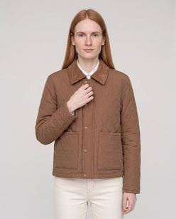 Short Quilted Jacket with Corduroy Collar