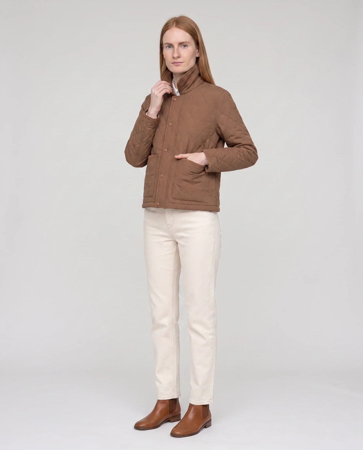 Short Quilted Jacket with Corduroy Collar