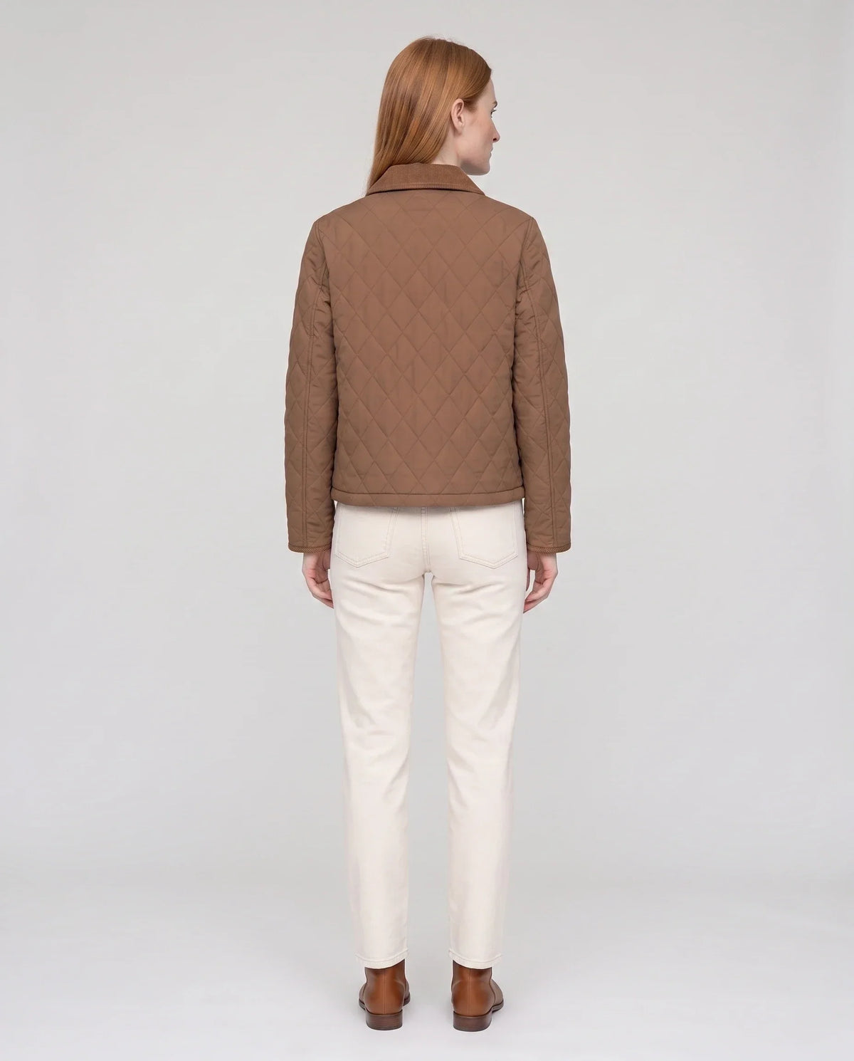 Short Quilted Jacket with Corduroy Collar
