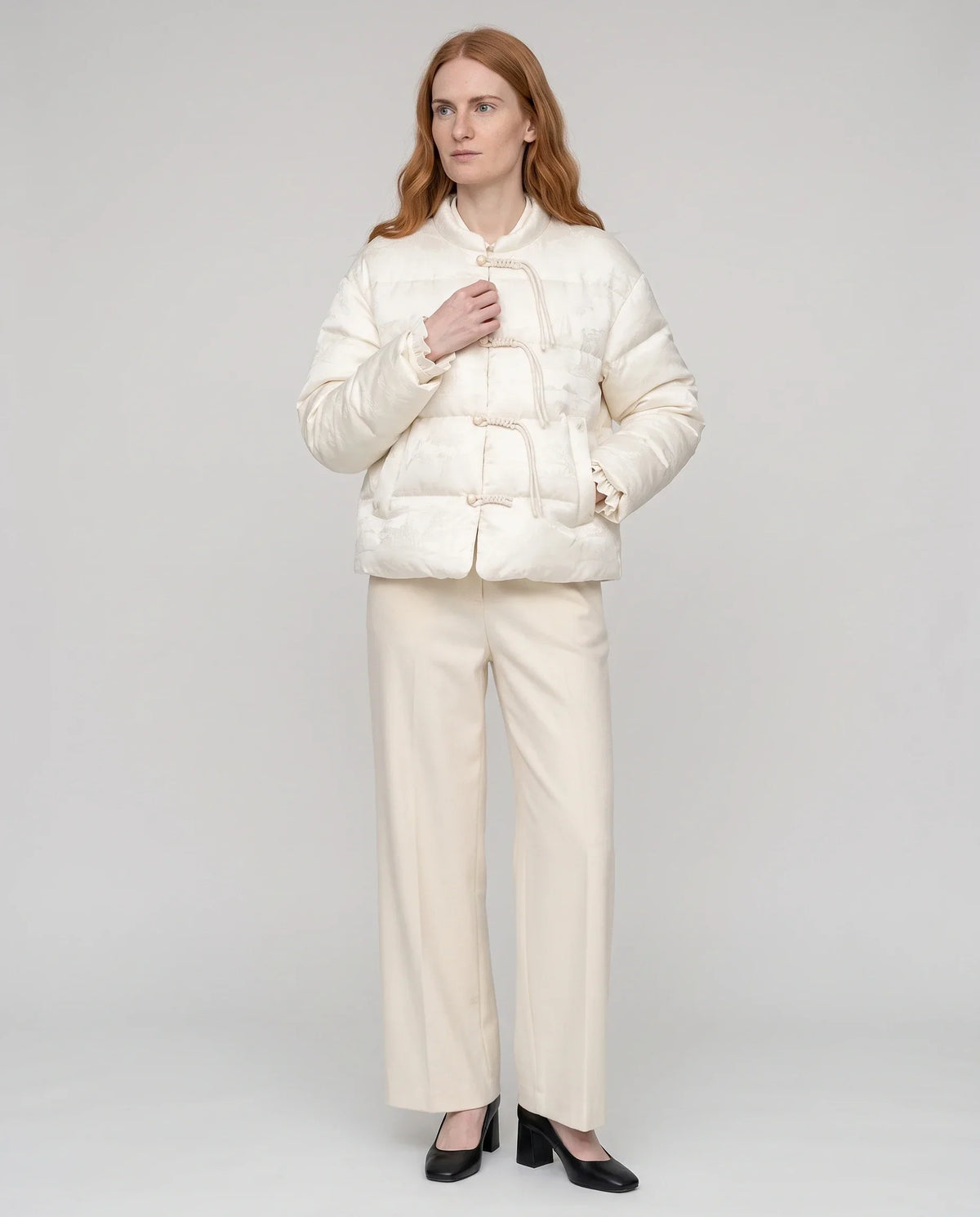 Quilted Jacquard Jacket with Frog Fastenings