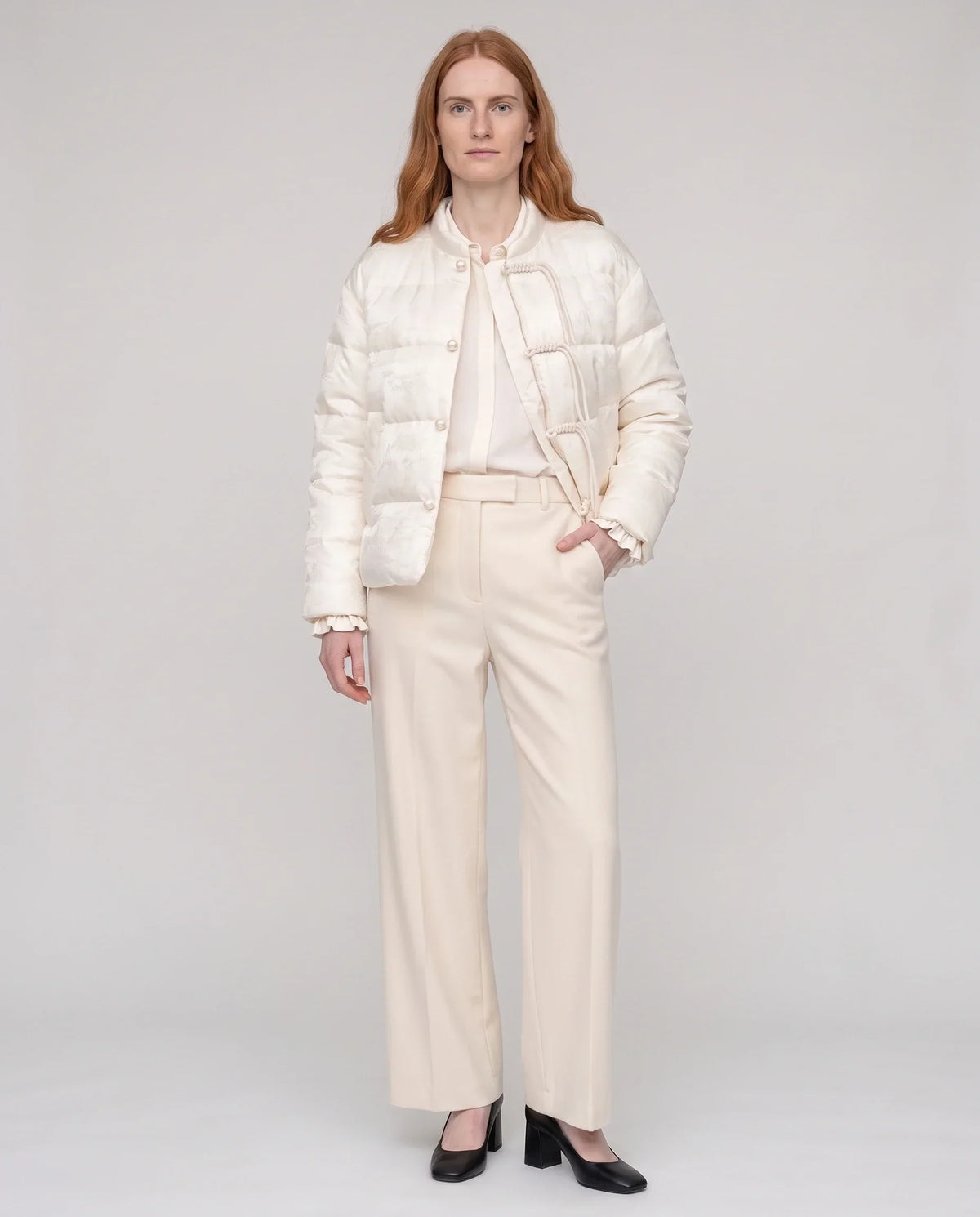 Quilted Jacquard Jacket with Frog Fastenings