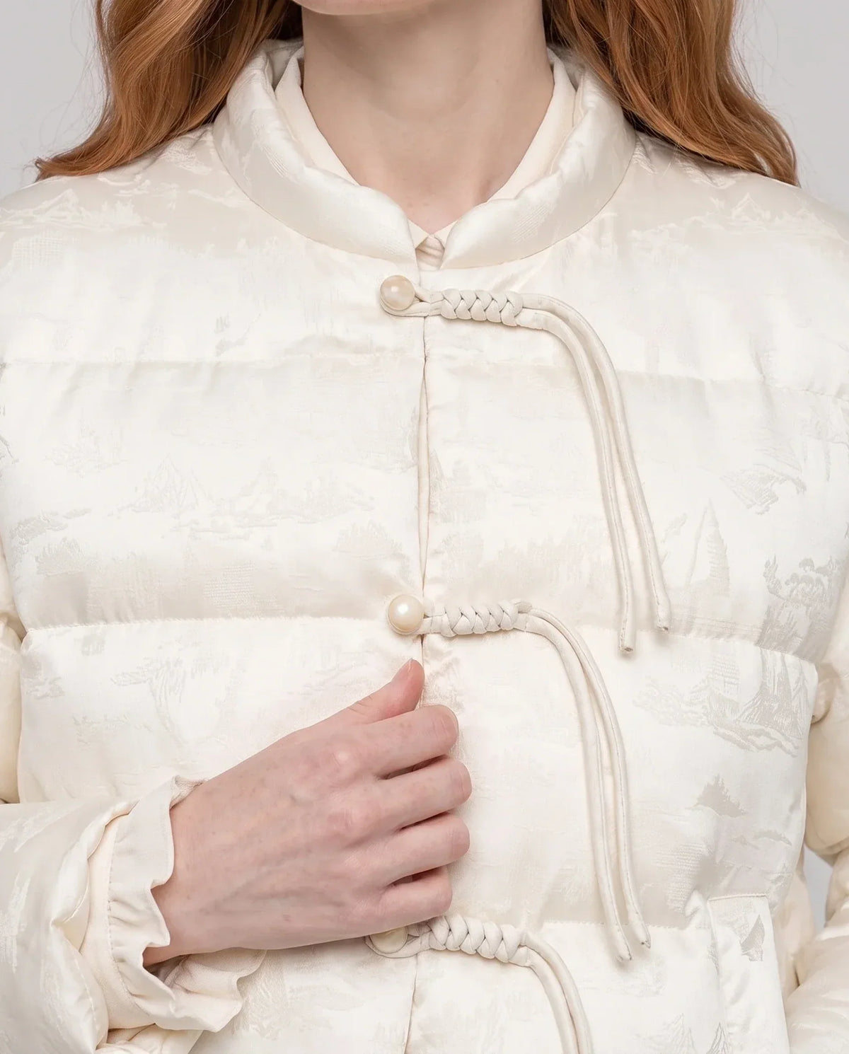 Quilted Jacquard Jacket with Frog Fastenings