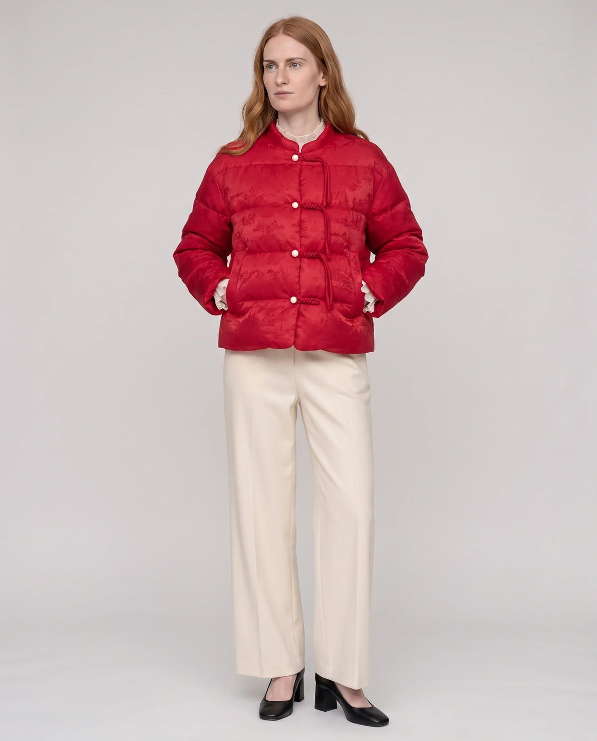 Quilted Jacquard Jacket with Frog Fastenings