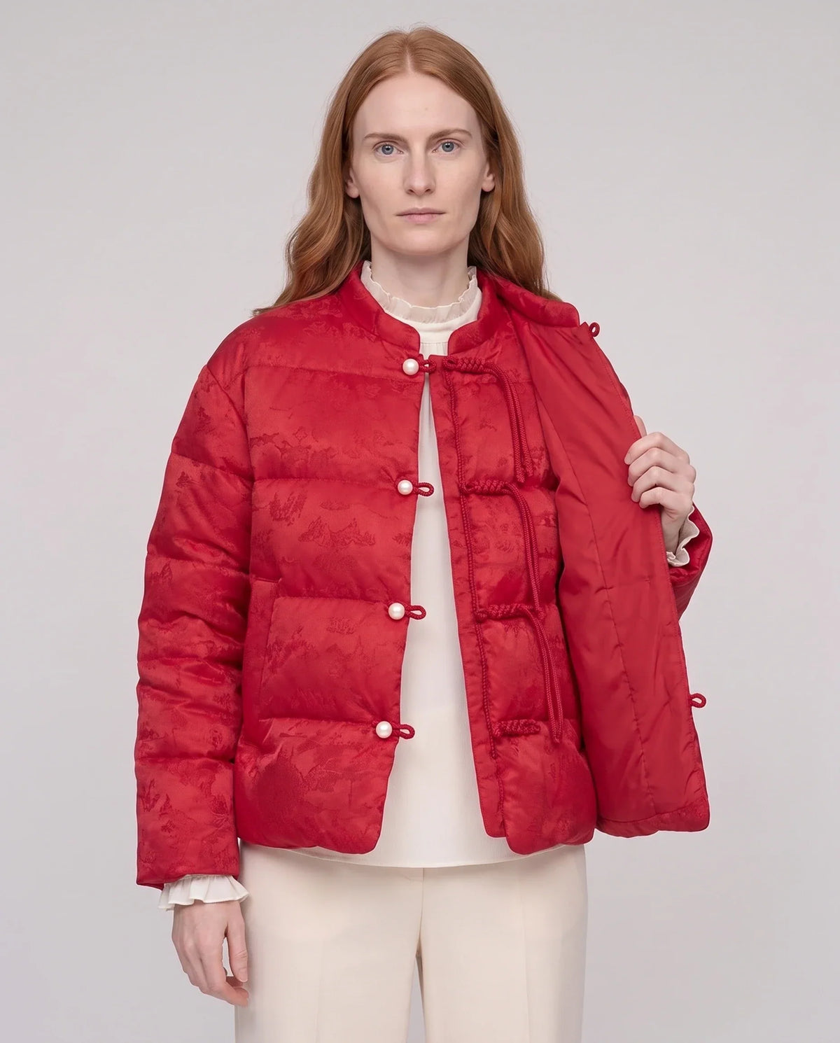 Quilted Jacquard Jacket with Frog Fastenings