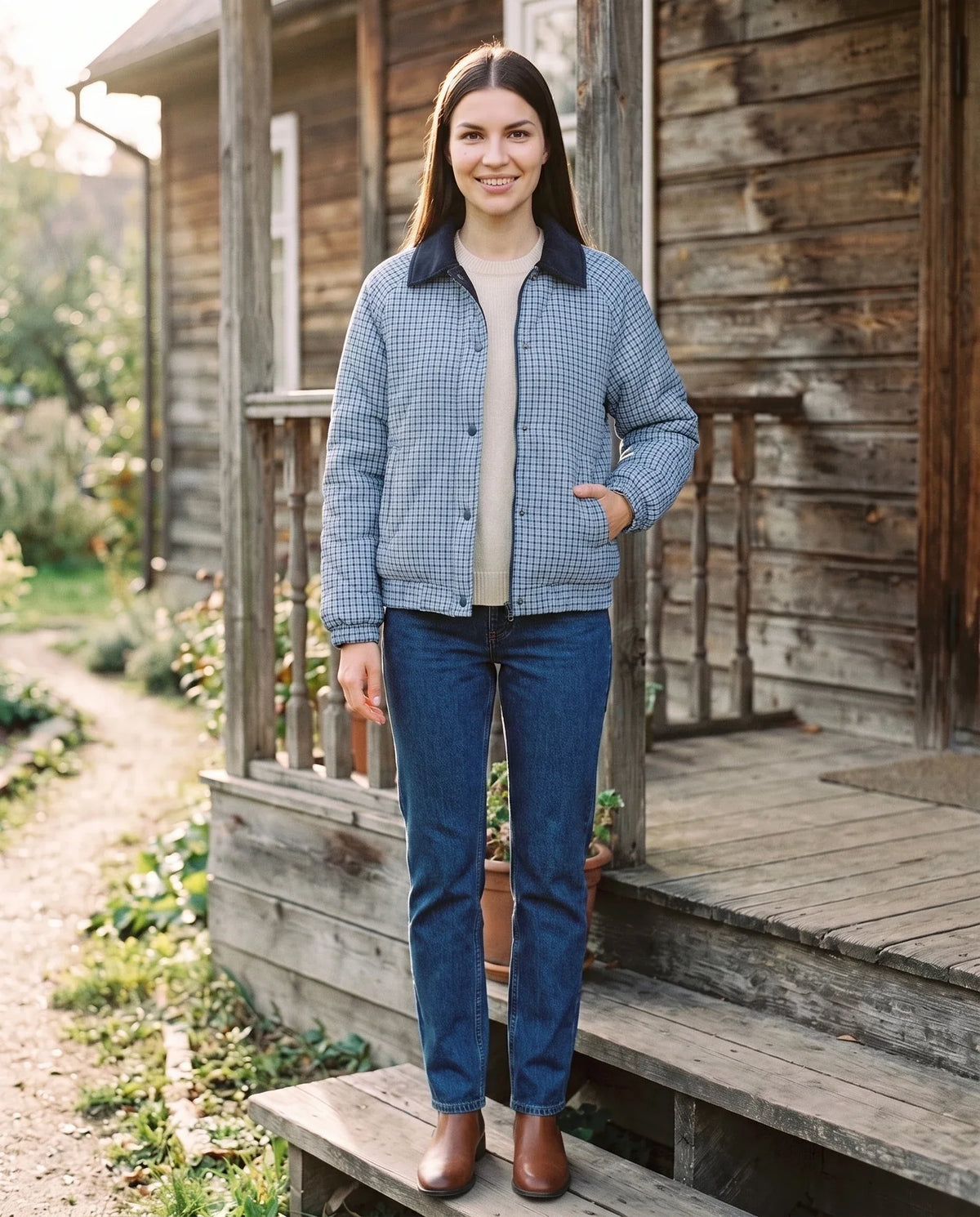 Reversible Quilted Jacket in Gingham