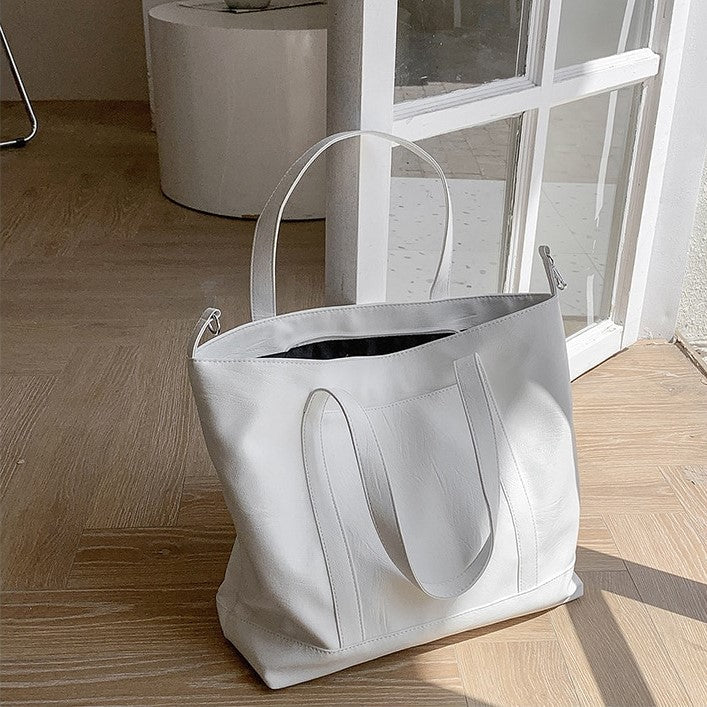 Tote Bag Faux Leather with Zip, Key Hook and Top Handles