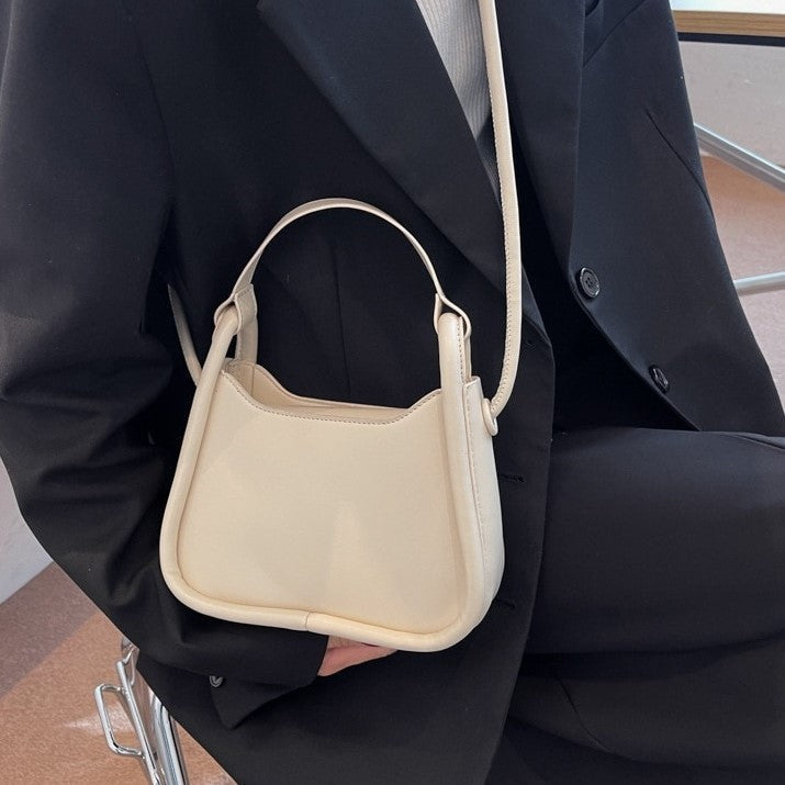 Top Handle Bag Faux Leather with Snap Clasp and Long Strap