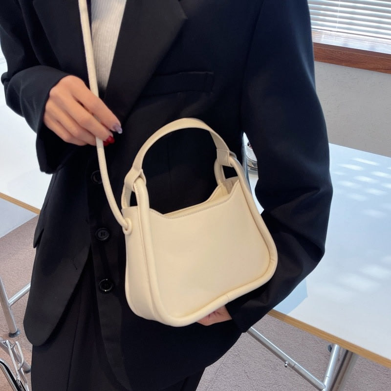Top Handle Bag Faux Leather with Snap Clasp and Long Strap