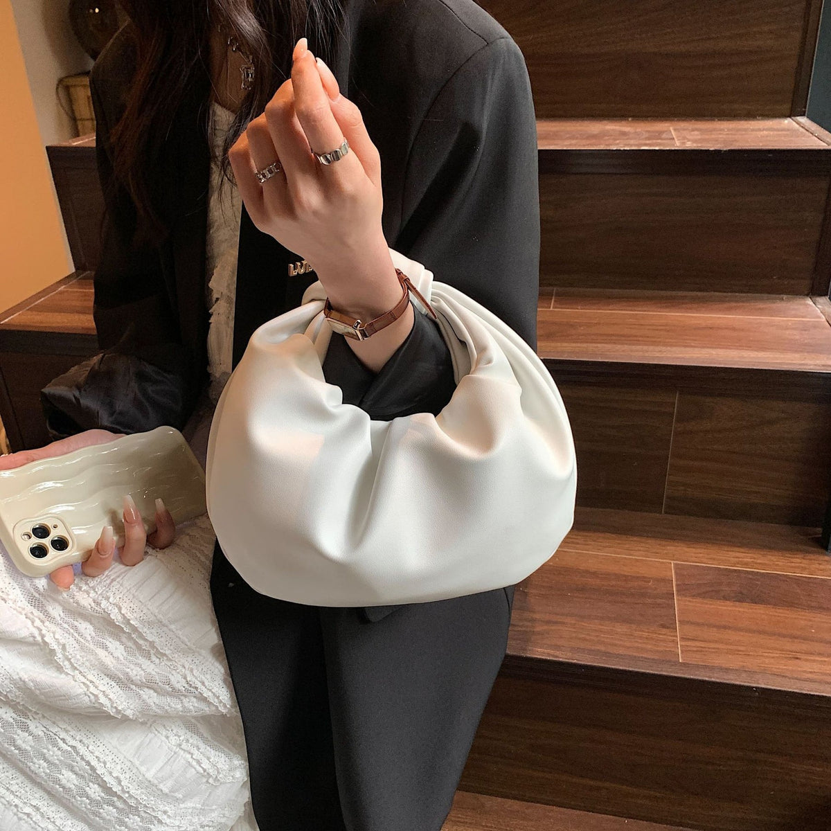 Top Handle Bag Faux Leather with Knotted Handle