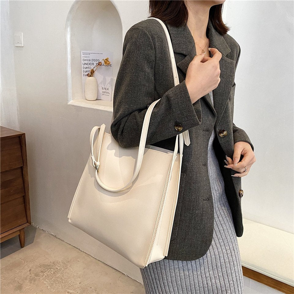 Tote Bag Soft Faux Leather with Magnetic Snap and Sturdy Handles