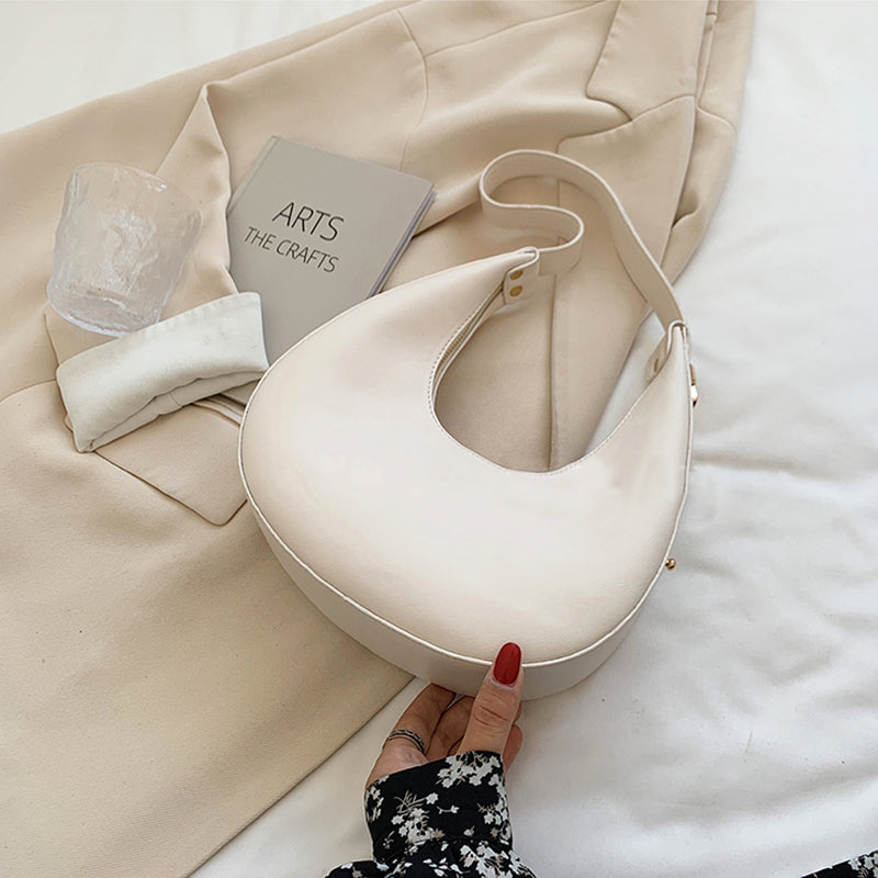 Crescent Bag Faux Leather with Zip and Silver-Tone Hardware