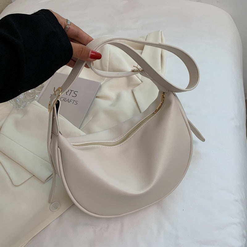 Crescent Bag Faux Leather with Zip and Adjustable Strap