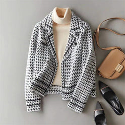 Jacket Wool Blend Houndstooth Cashmere-Feel with Tailored Fit
