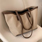 Tote Bag Textured Canvas with Faux Leather Trim and Zip
