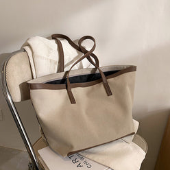 Tote Bag Textured Canvas with Faux Leather Trim and Zip