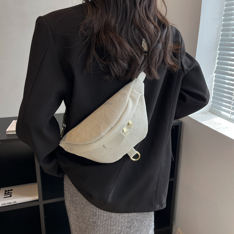 Belt Bag Corduroy with Faux Leather Trim and Removable Strap