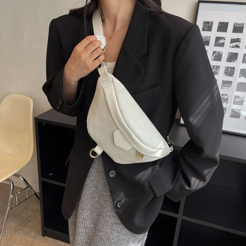 Belt Bag Corduroy with Faux Leather Trim and Removable Strap