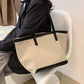 Tote Bag Textured Canvas with Faux Leather Trim and Zip