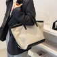 Tote Bag Textured Canvas with Faux Leather Trim and Zip