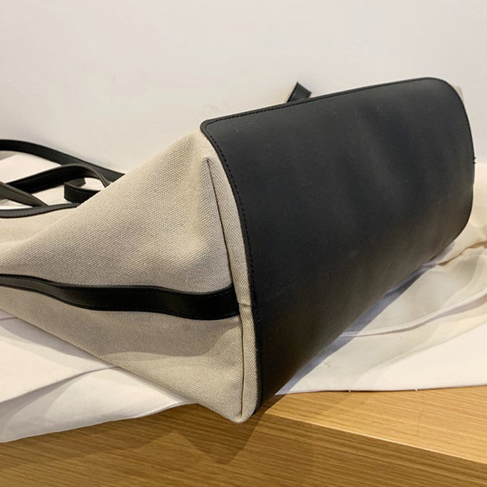 Tote Bag Textured Canvas with Faux Leather Trim and Zip