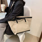 Tote Bag Textured Canvas with Faux Leather Trim and Zip